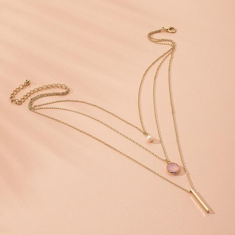 

Faux Pearl Decor Layered Necklace, Gold