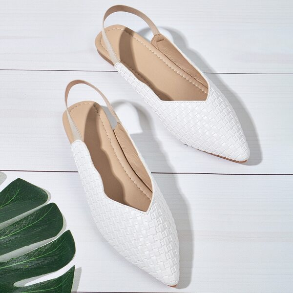 

Point Toe Slingback Flats, White