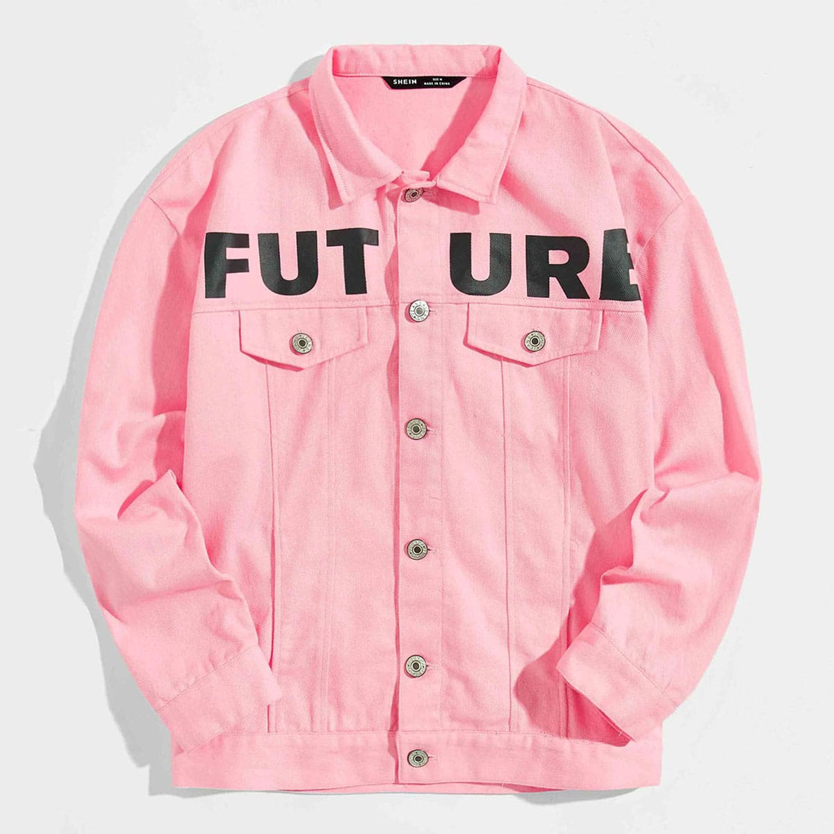 

Guys Single Breasted Letter Graphic Jacket, Pink bright