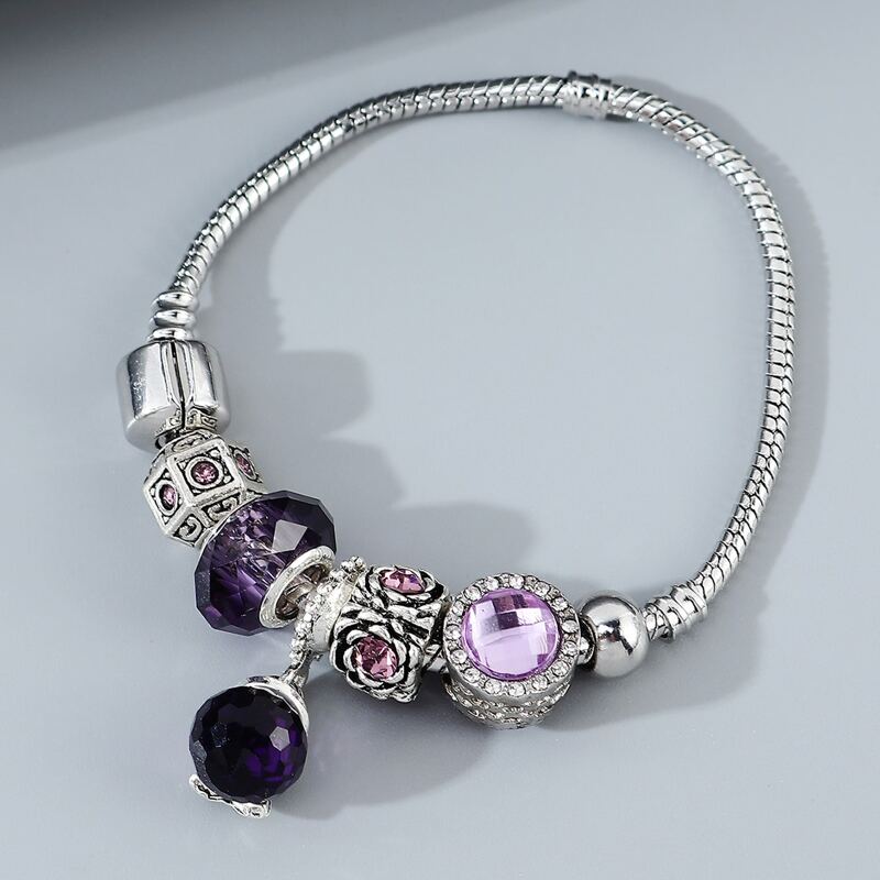 

Rhinestone Bead Decor Bracelet, Purple