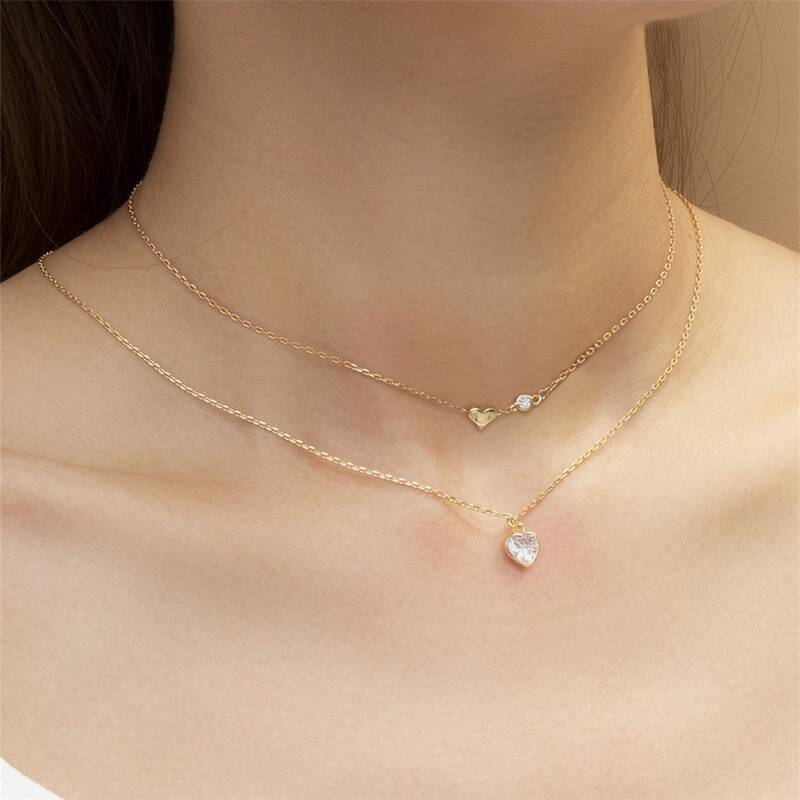 

2pcs Heart Decor Necklace, Gold