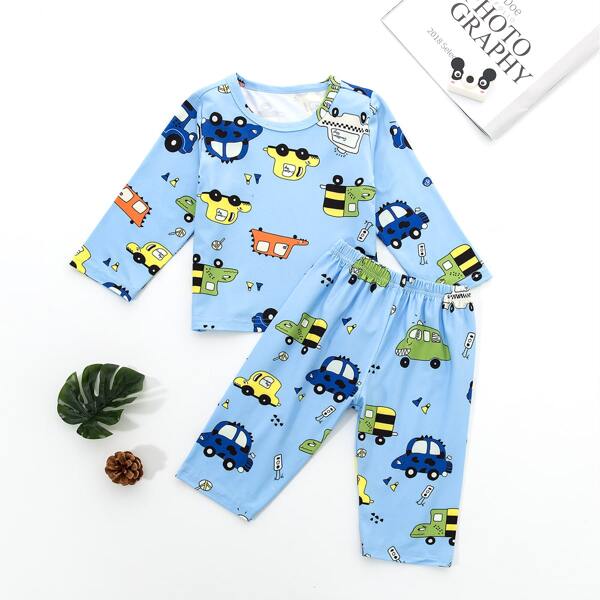 

Toddler Boys Cartoon Graphic PJ Set, Baby blue