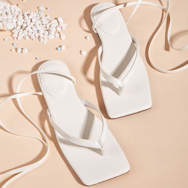 

Toe Post Tie Leg Sandals, White