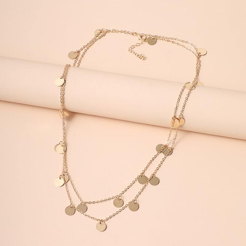 

Disc Tassel Layered Necklace, Gold