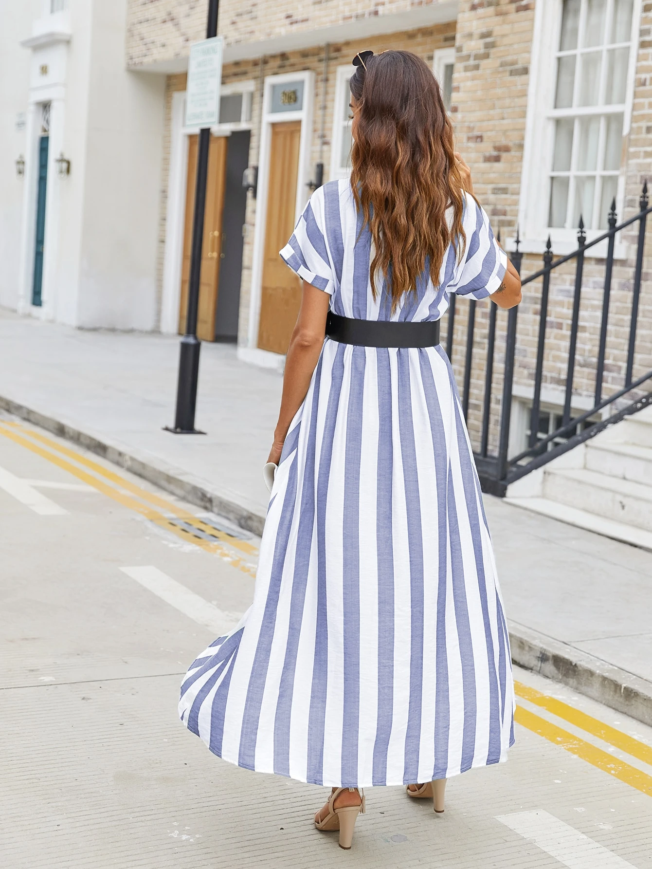 blue and white striped dress with belt Riviera Blue Stripe Dress main image 0