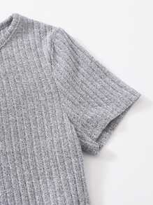 SHEIN Leap Crew Tween Girl Rib-Knit Top & Bow Waist Leggings Set - Light Grey - View 3