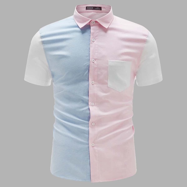 

Men Patch Pocket Colorblock Shirt, Multicolor