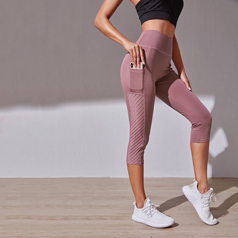 

Wideband Waist Capris Leggings With Phone Pocket, Dusty pink