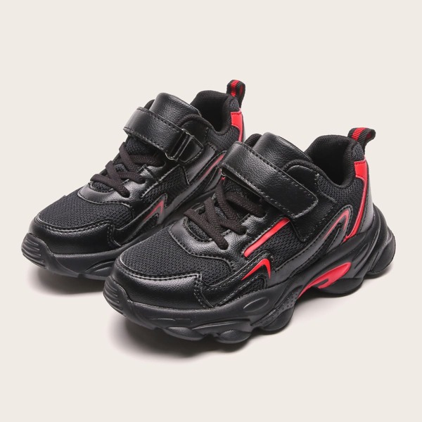 

Boys Mesh Panel Velcro Strap Sneakers, Black