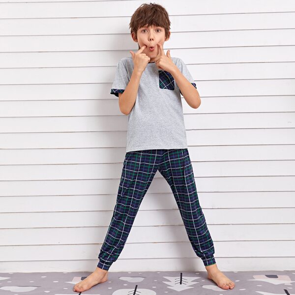 

Boys Plaid Patch Pocket Top & Pants PJ Set, Multicolor