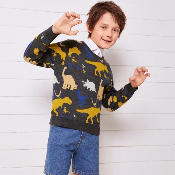 

Boys Dinosaur Pattern Sweater Without Shirt, Multicolor