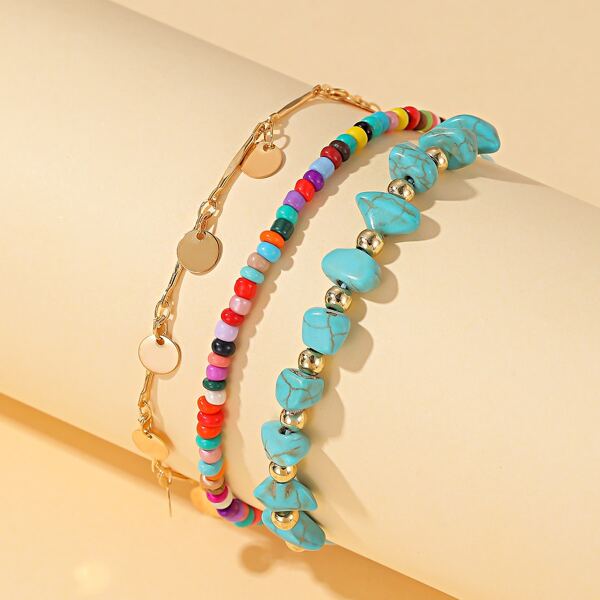 

3pcs Disc Charm Anklet, Multicolor