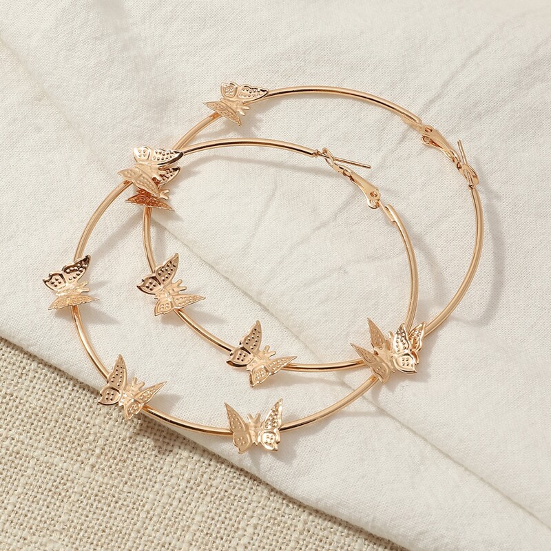 

Butterfly Decor Hoop Earrings, Gold