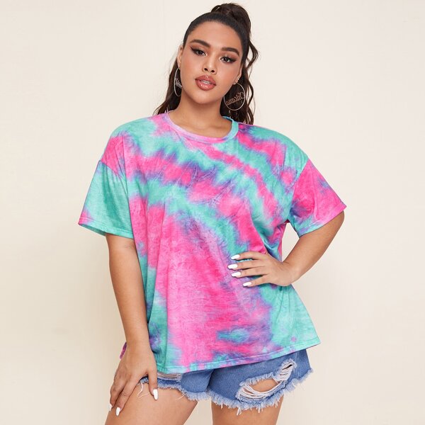 

Plus Tie Dye Drop Shoulder Tee, Multicolor