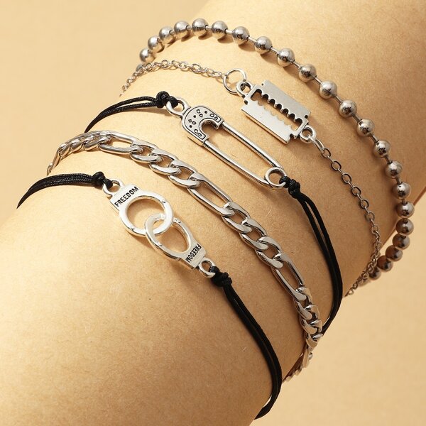 

5pcs Safety Pin Decor Bracelet, Multicolor