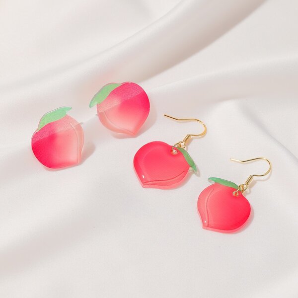 

2pairs Fruit Drop Earrings, Pink
