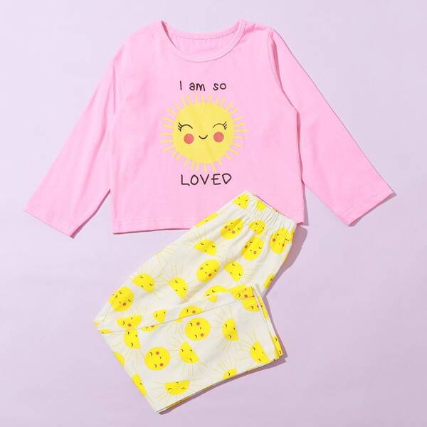 

Toddler Girls Slogan & Cartoon Graphic PJ Set, Multicolor