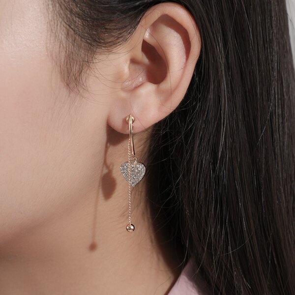 

Rhinestone Heart Drop Earrings, Gold