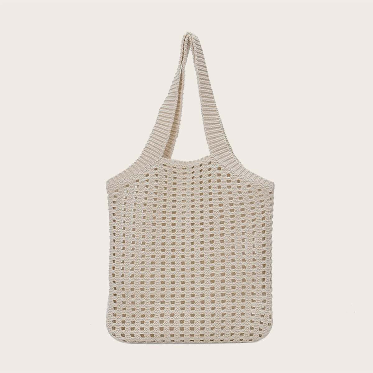 

Hollow Out Knit Tote Bag, Beige