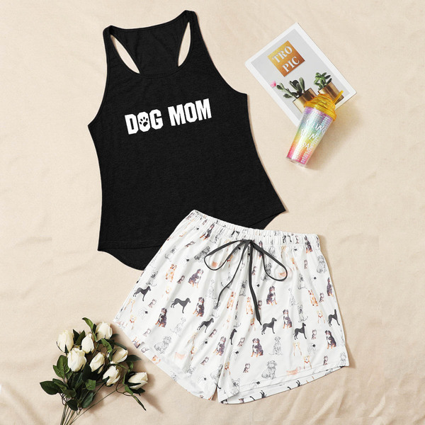 

Plus Dog And Letter Graphic PJ Set, Black and white