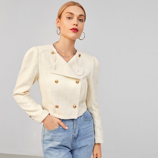 

Double Breasted Tweed Jacket, Beige