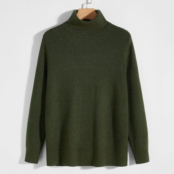 

Men High Neck Solid Sweater, Army green
