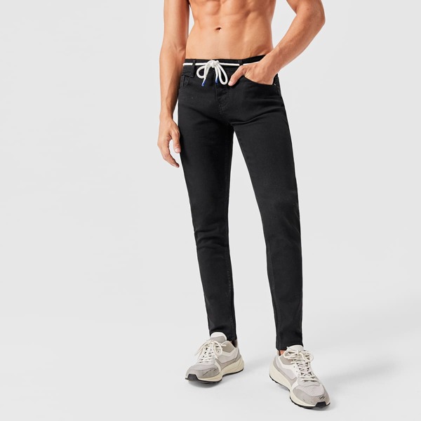 

Men Solid Button Fly Straight Leg Jeans, Black