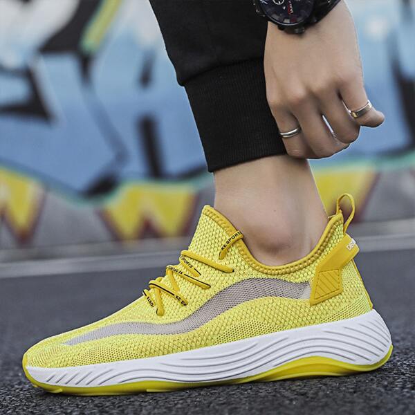 

Men Lace-up Decor Low Top Sneakers, Yellow