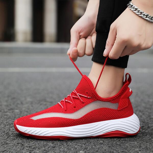 

Men Lace-up Decor Low Top Sneakers, Red