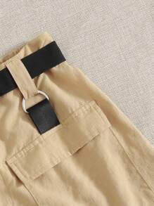 SHEIN EZwear 西裝領開衩下擺生菜邊背心上衣和推搭扣腰帶短褲套裝 - 彩色 - 查看 5