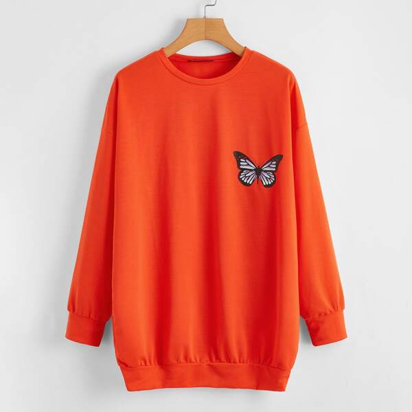

Neon Orange Butterfly Print Oversized Sweatshirt, Orange neon