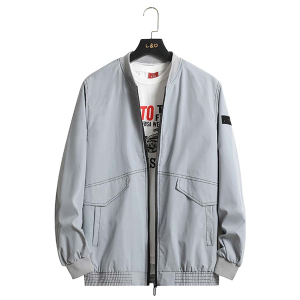 

Men Contrast Stitching Zip Up Bomber Jacket Without Tee, Light grey