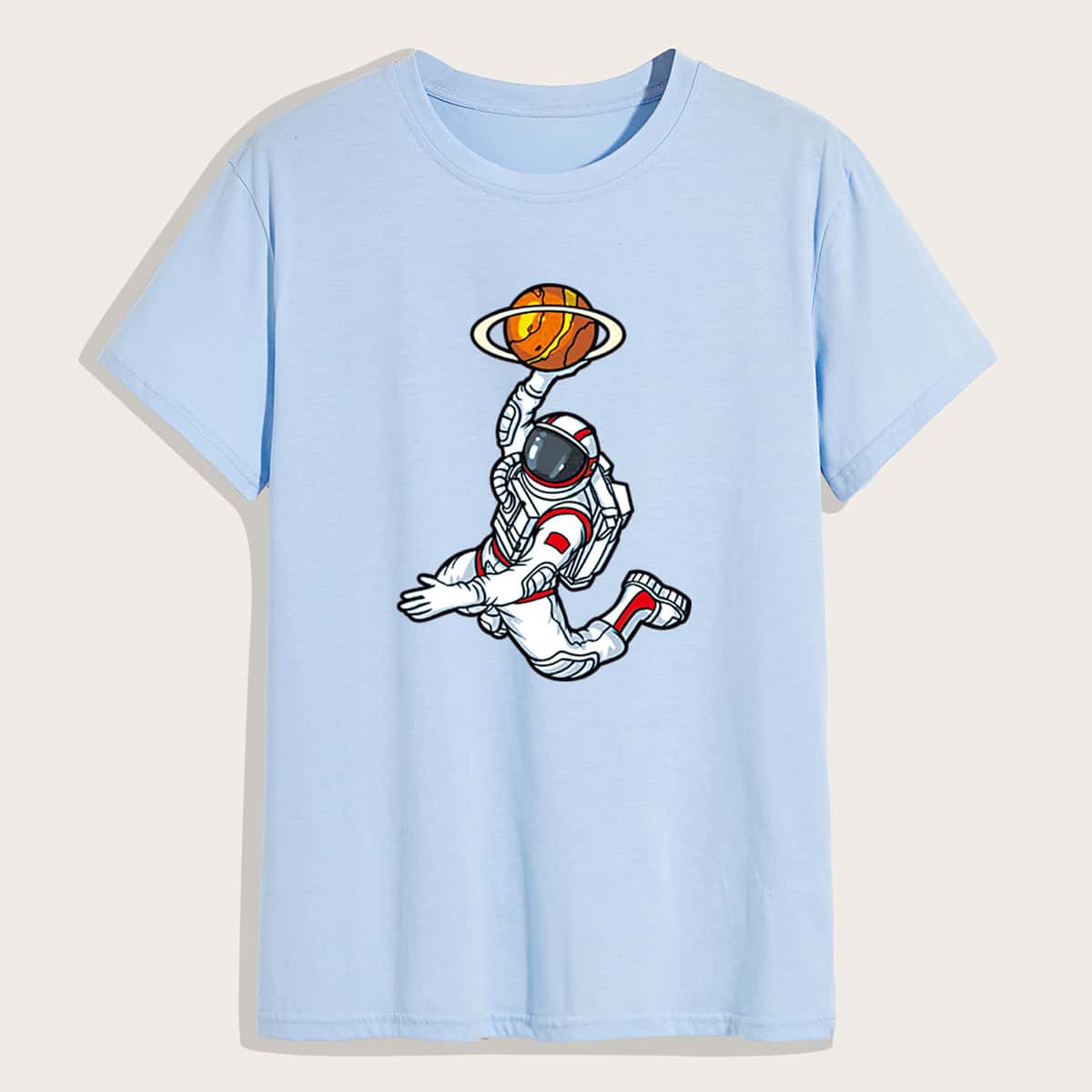 

Men Figure And Slogan Graphic Tee, Baby blue