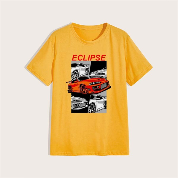 

Men Car And Letter Graphic Tee, Yellow