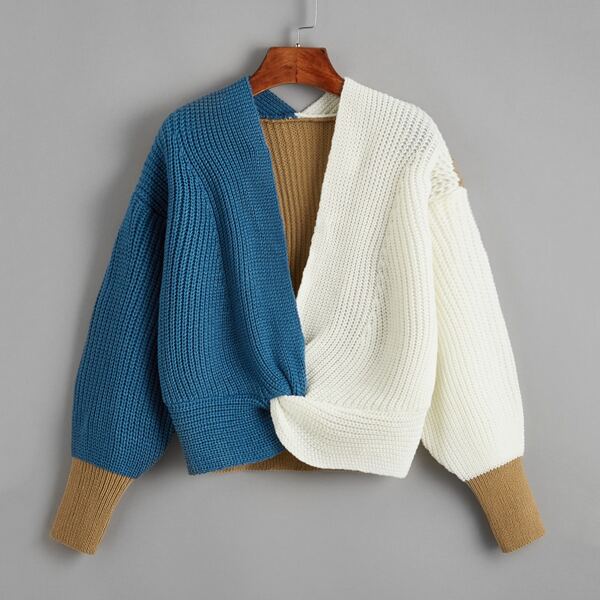 

Cut And Sew Twist Back Sweater, Multicolor