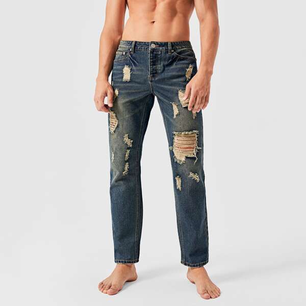

Men Ripped Washed Jeans, Dark wash