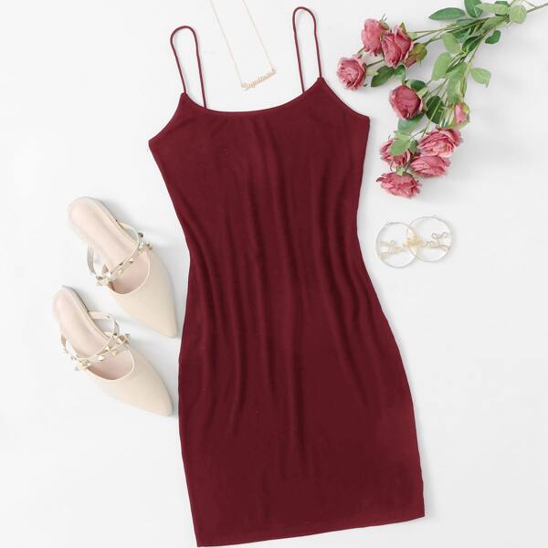 

Solid Bodycon Dress, Burgundy