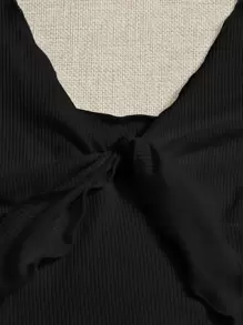 Soleia Tie Front Rib-knit Tank Top & Split Hem Cherry Print Skirt Set - Black - View 4