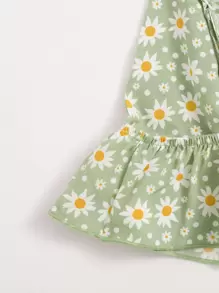 Soleia Daisy Floral Ruffle Hem Crop Cami Top - Mint Green - View 3