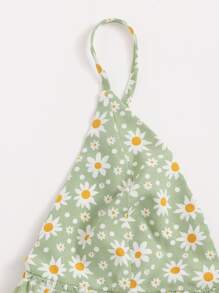 Soleia Daisy Floral Ruffle Hem Crop Cami Top - Mint Green - View 5