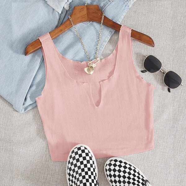 

Notch Neck Solid Tank Top, Pastel baby pink