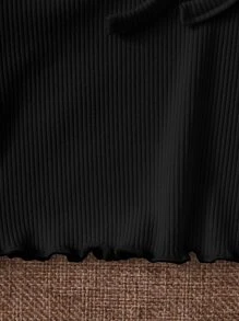 SHEIN MOD Lettuce Trim Tie Front Rib-knit Peekaboo Top - Black - View 4