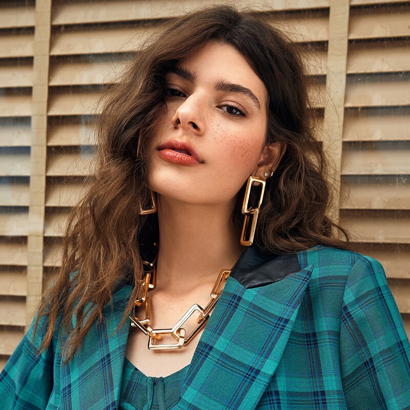 

Double Square Hoop Earrings, Gold