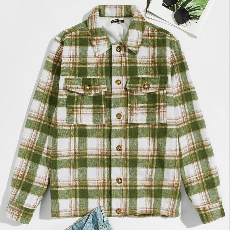

Guys Button Front Flap Pocket Tartan Jacket, Multicolor