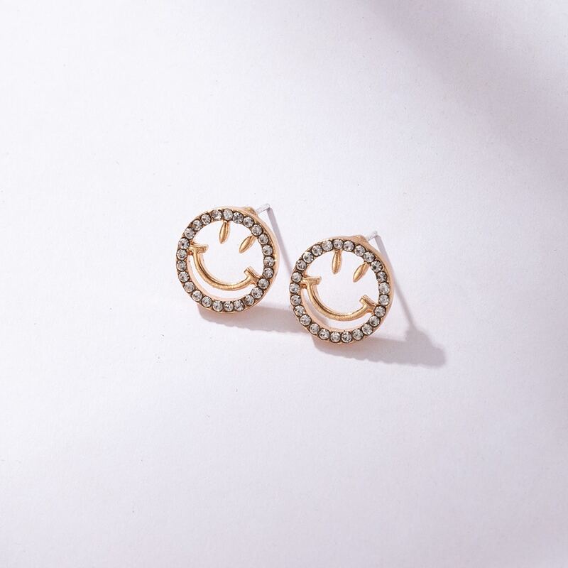 

Rhinestone Smile Stud Earrings, Gold
