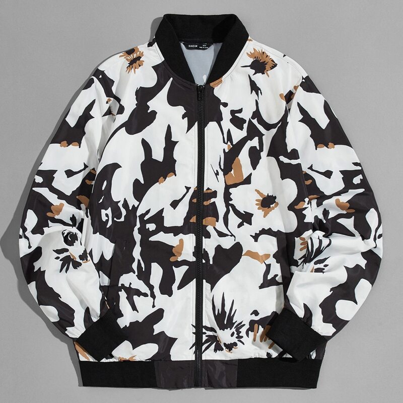 

Guys Allover Print Windbreaker Jacket, Black and white