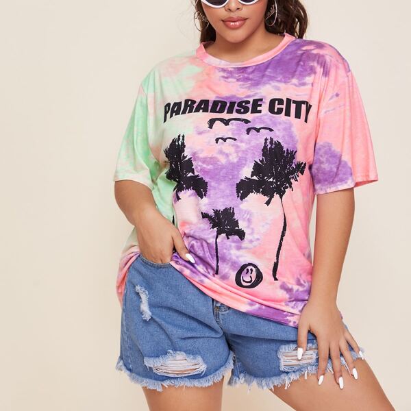 

Plus Tie Dye And Tropical Print Tee, Multicolor