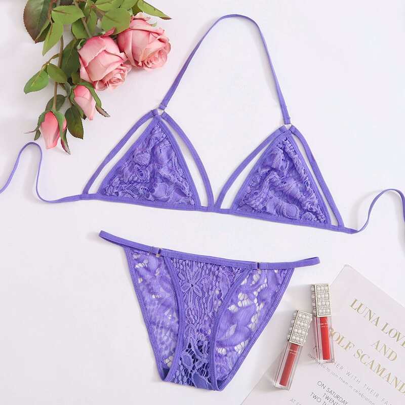 

Floral Lace Lingerie Set, Violet purple