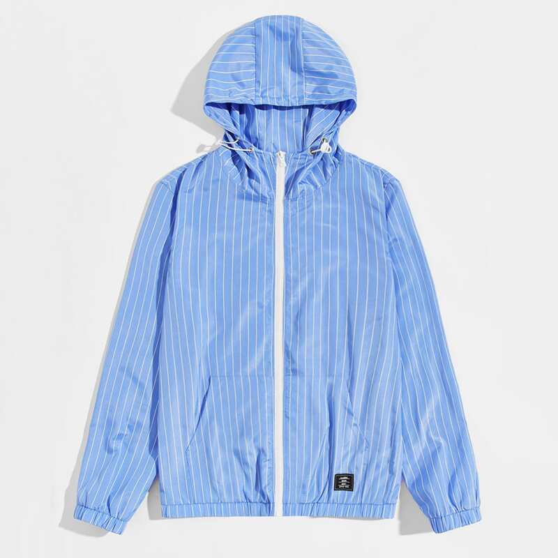 

Guys Patch Detail Striped Hooded Jacket, Blue