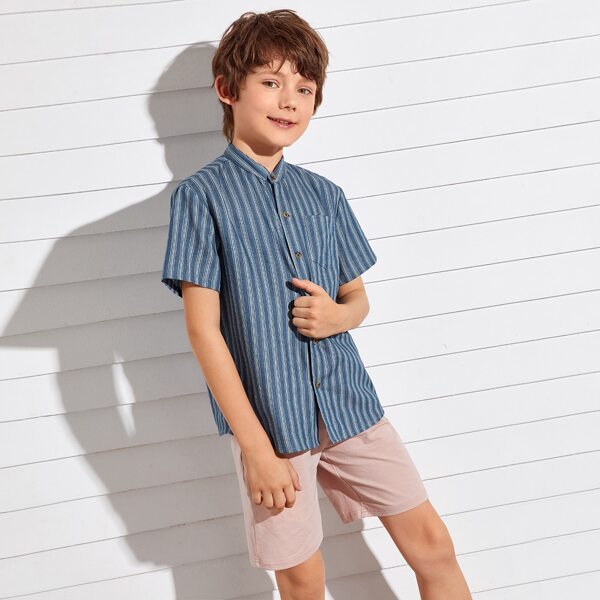 

Boys Patched Pocket Striped Shirt, Dusty blue